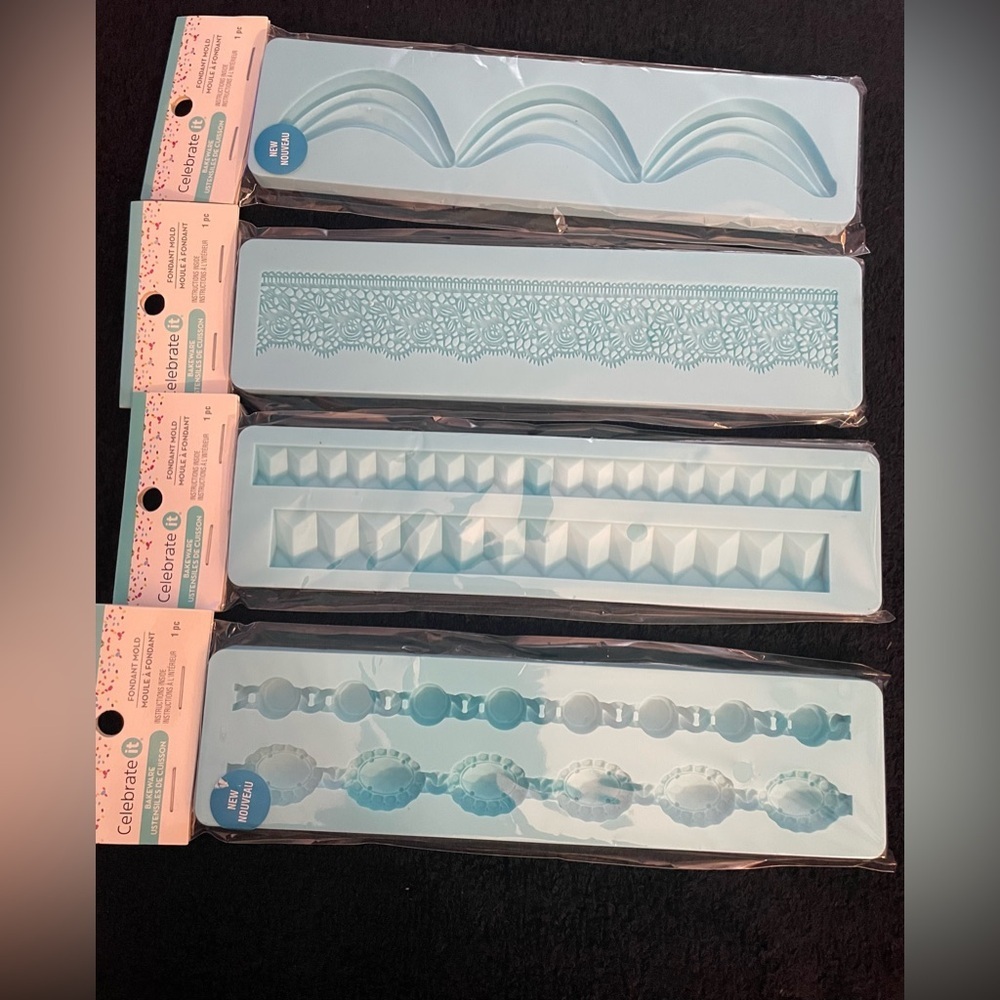 NIP Celebrate It Light Blue Silicone Border and Lace Fondant Molds - Set of 4 - Picture 2 of 6